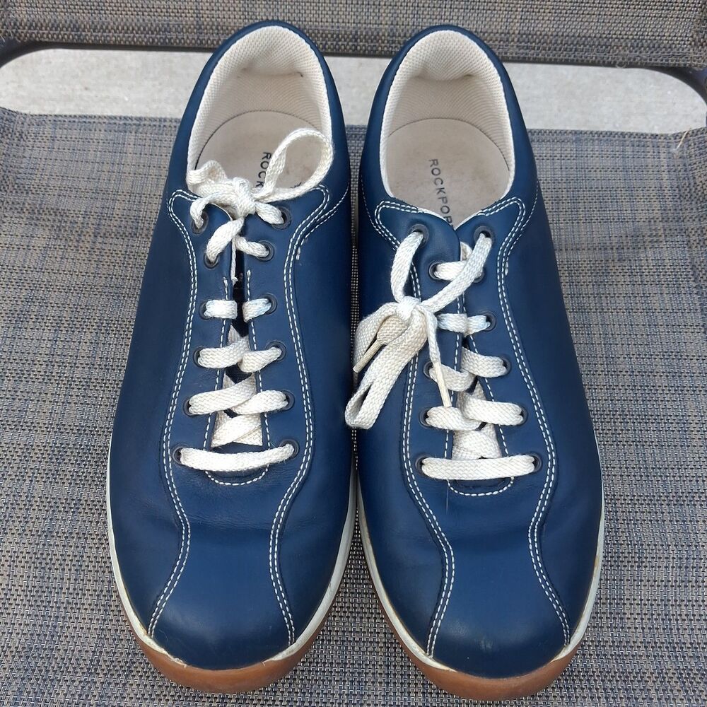 ROCKPORT MW325W MENS 10 BLUE LEATHER CASUAL WALKING COMFORT LACE UP SNEAKERS...